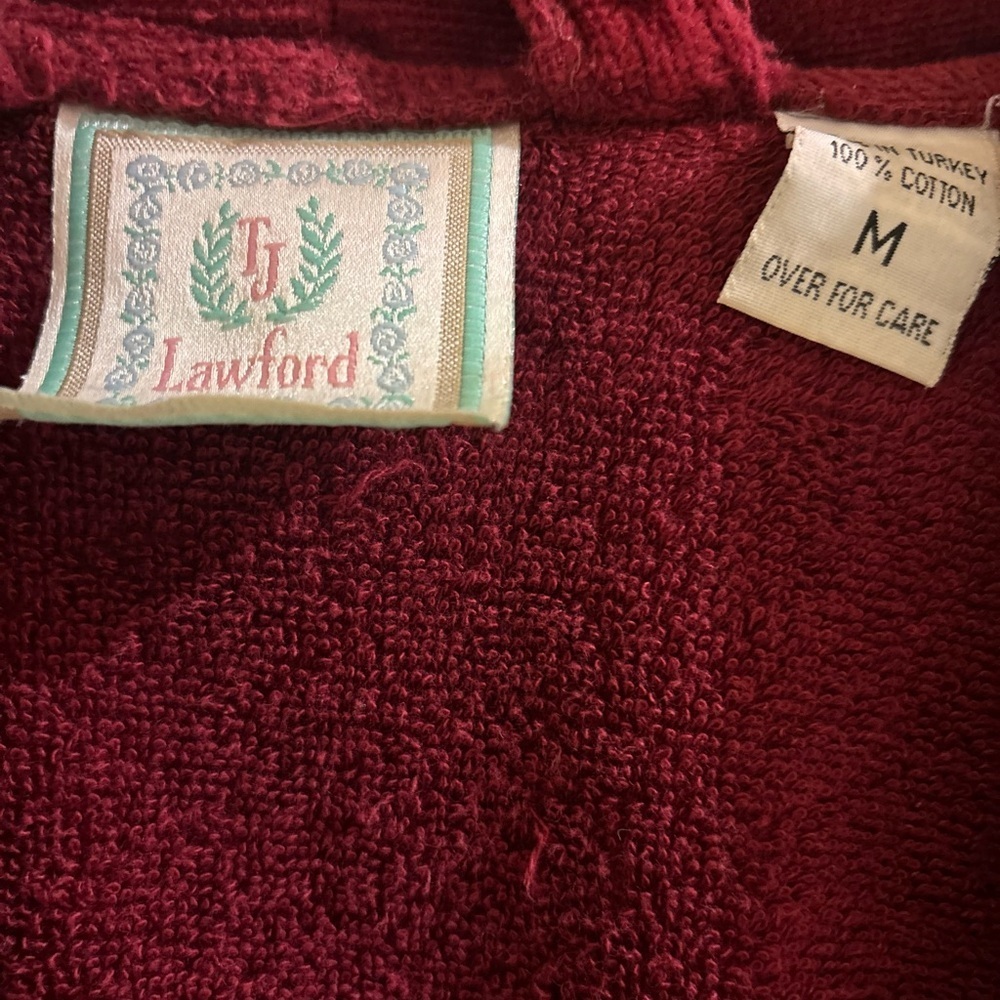TJ Lawford Turkish Cotton Robe Womens  Medium Red Crown crest Terrycloth Belted - Picture 9 of 10